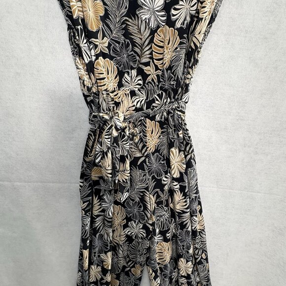 J JILL Wearever Women Plant Leaf Jumpsuit Wide Leg Sz MP Black Tan Gold 52-25 - Picture 6 of 15